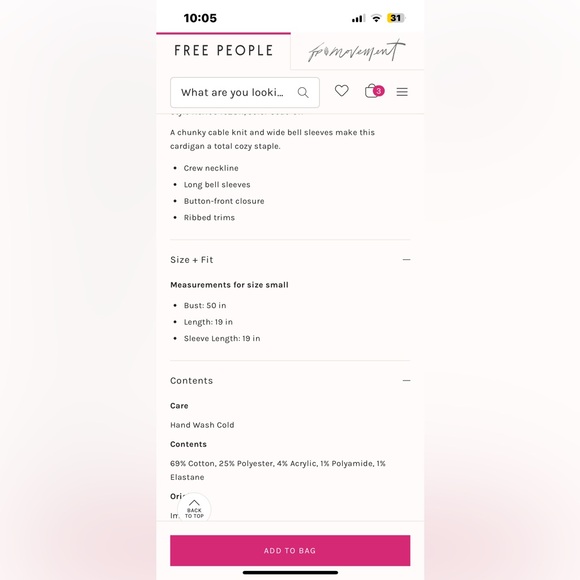 NWT FREE PEOPLE Polly Cable-Knit Sweater | Cream MSRP $148 XS Oversized CURRENT - Picture 5 of 9